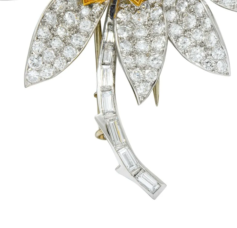 Boucheron Paris 8.60 CTW Diamond Sapphire Platinum 18 Karat Gold Flower Brooch