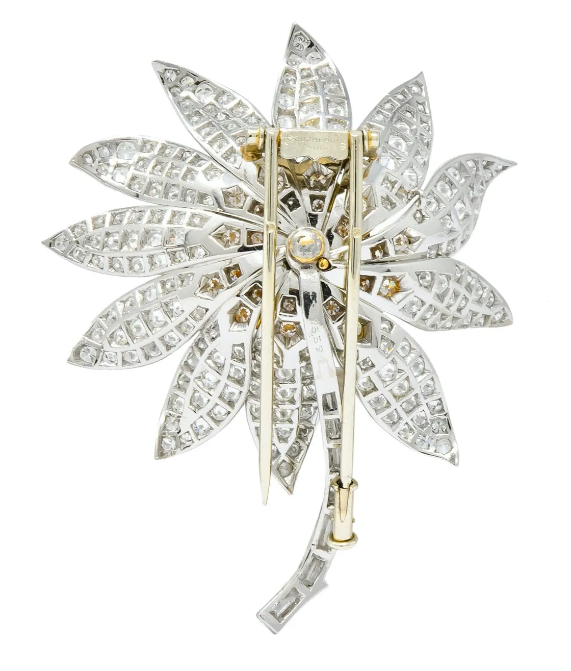 Boucheron Paris 8.60 CTW Diamond Sapphire Platinum 18 Karat Gold Flower Brooch