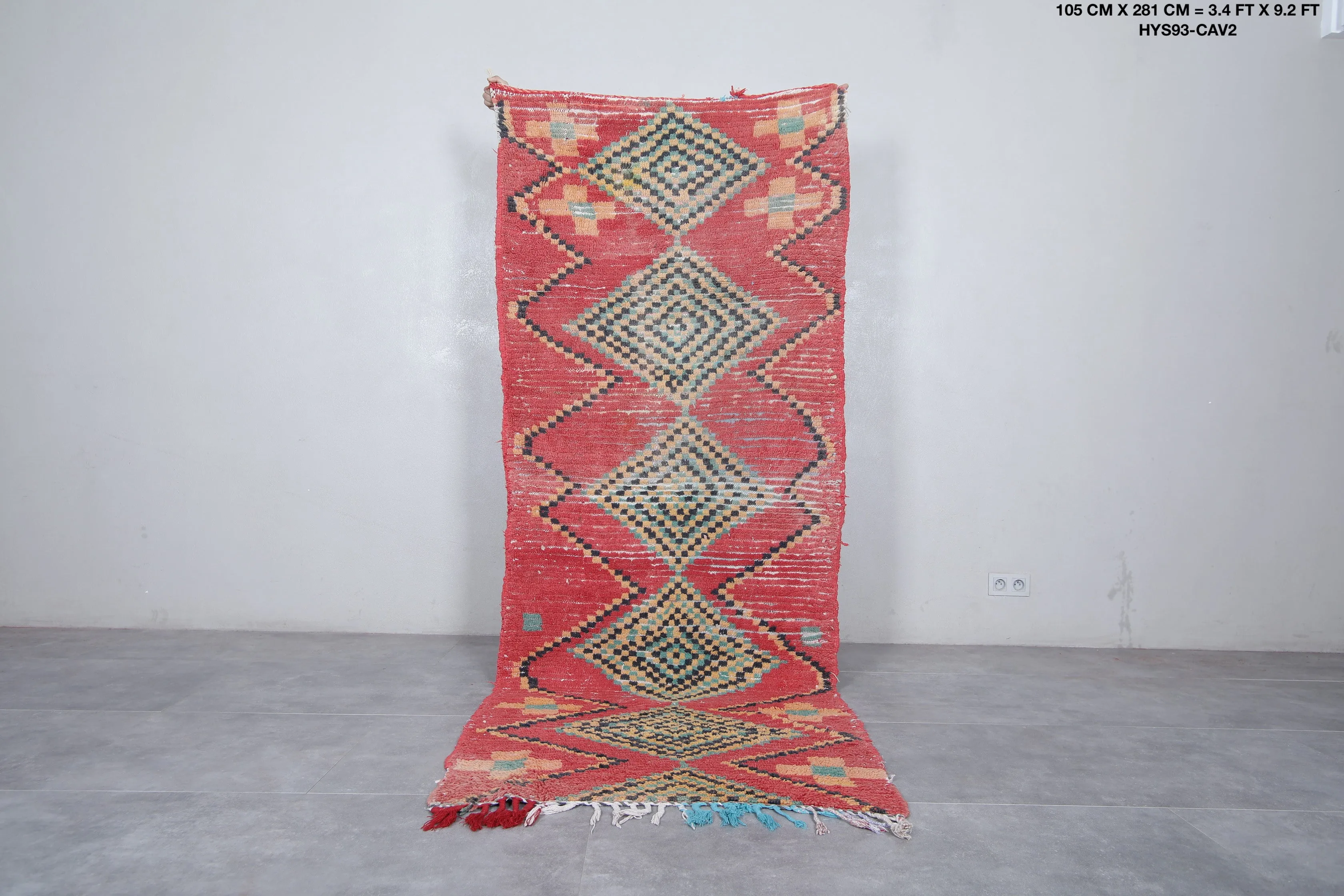 Boucherouite Moroccan Rug - 3.4 x 9.2 Feet