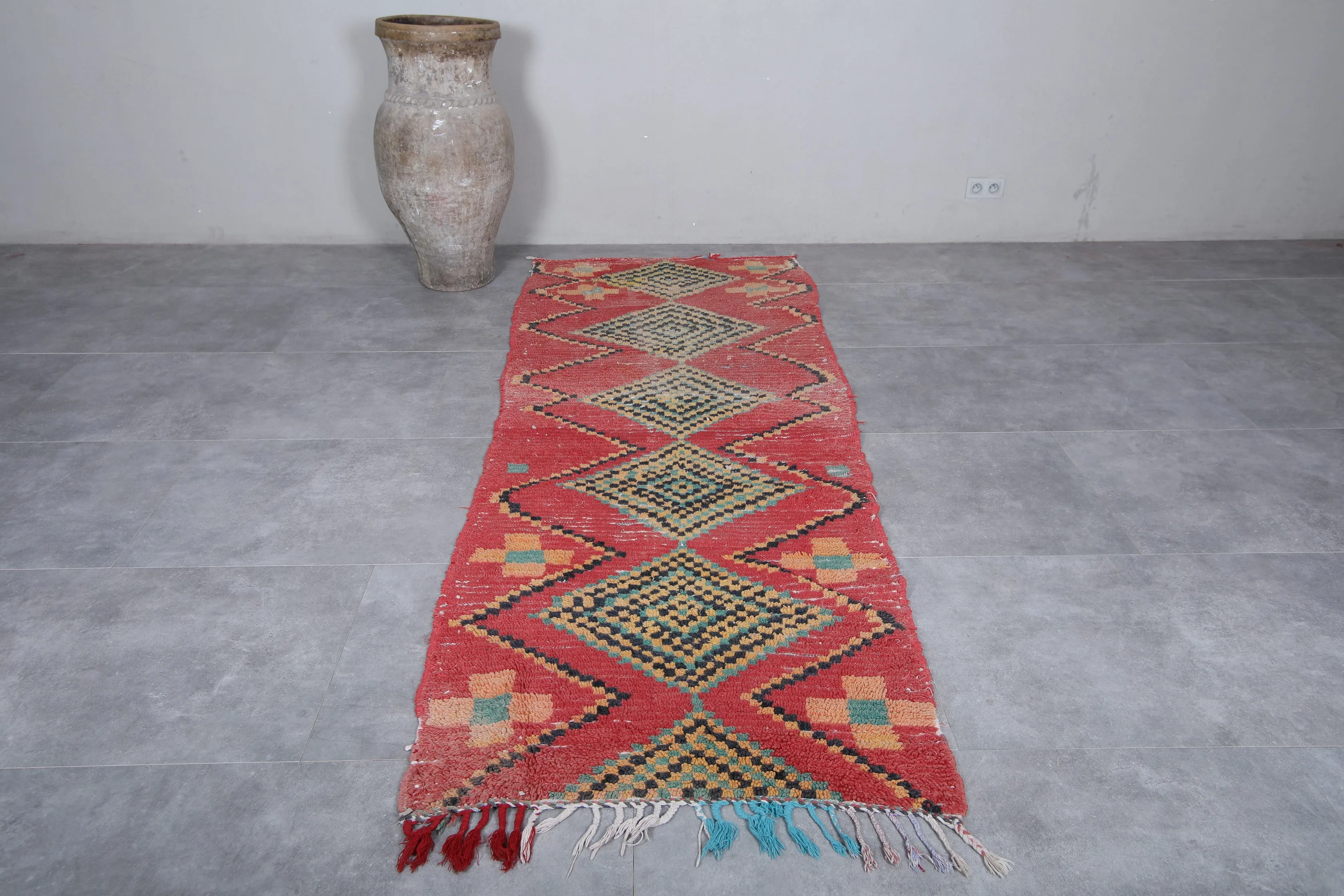 Boucherouite Moroccan Rug - 3.4 x 9.2 Feet