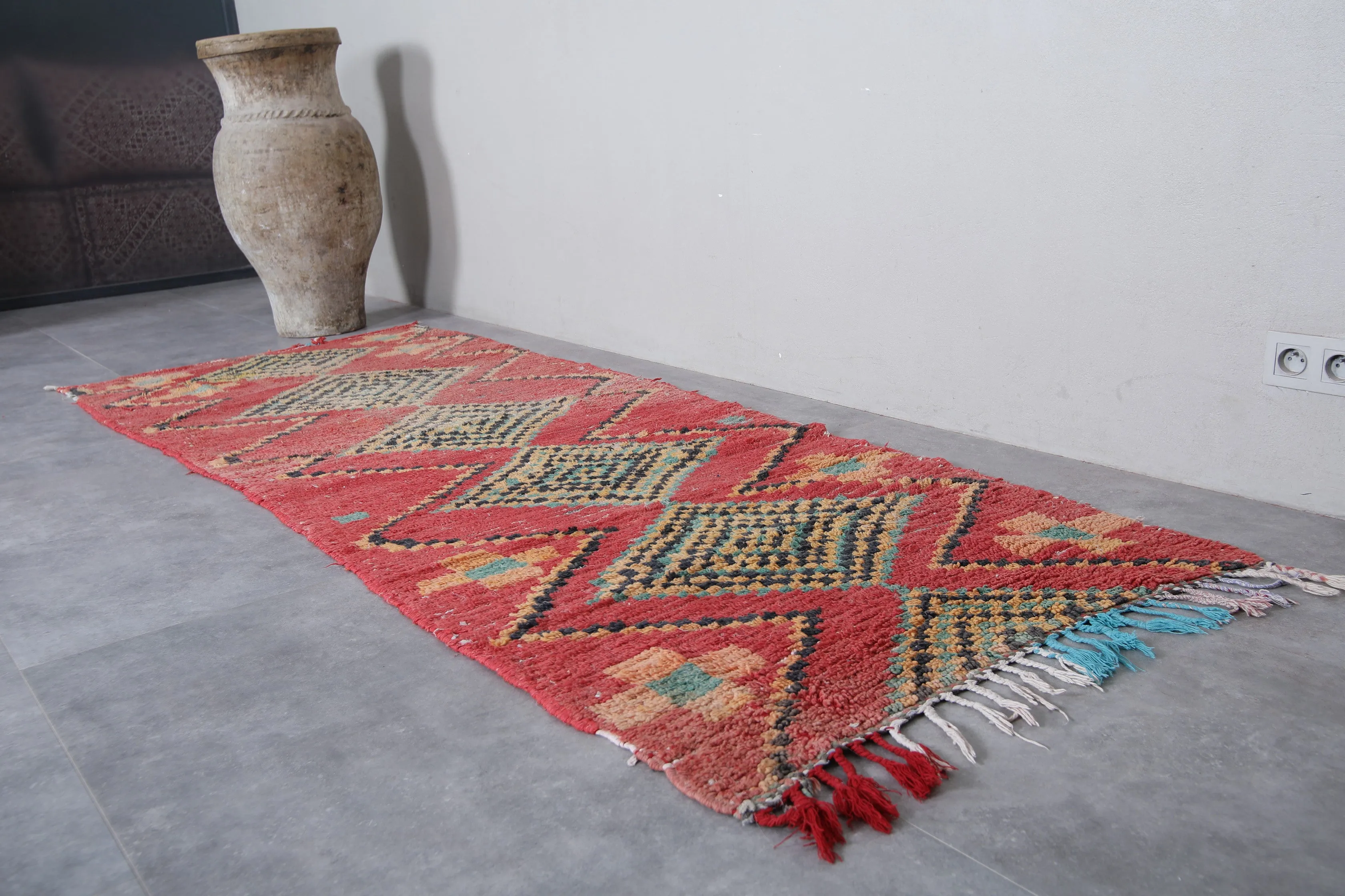 Boucherouite Moroccan Rug - 3.4 x 9.2 Feet