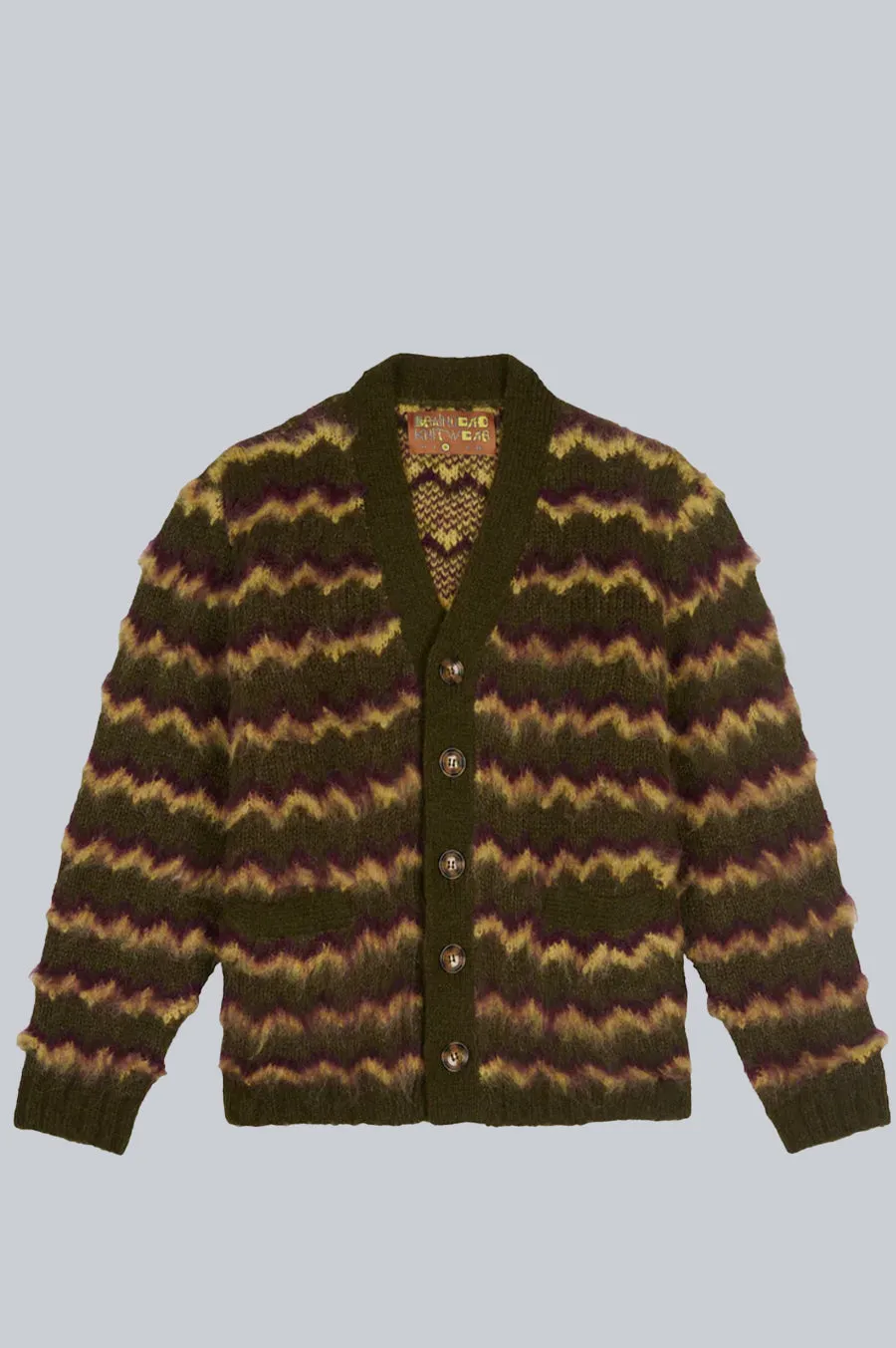 BRAIN DEAD ZIG ZAG STRIPED CARDIGAN OLIVE