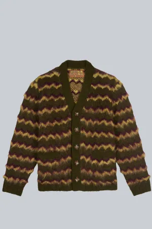 BRAIN DEAD ZIG ZAG STRIPED CARDIGAN OLIVE