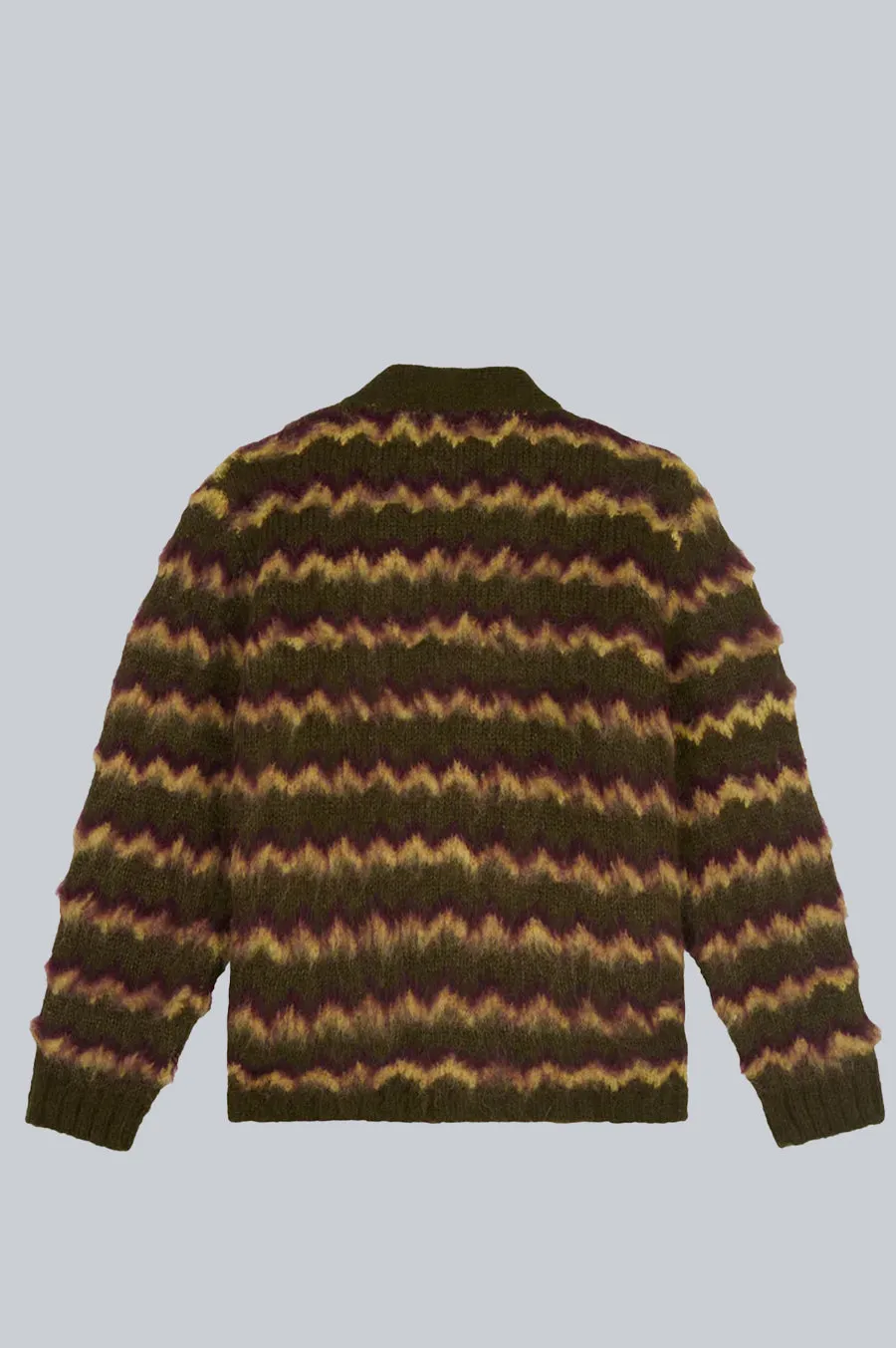 BRAIN DEAD ZIG ZAG STRIPED CARDIGAN OLIVE