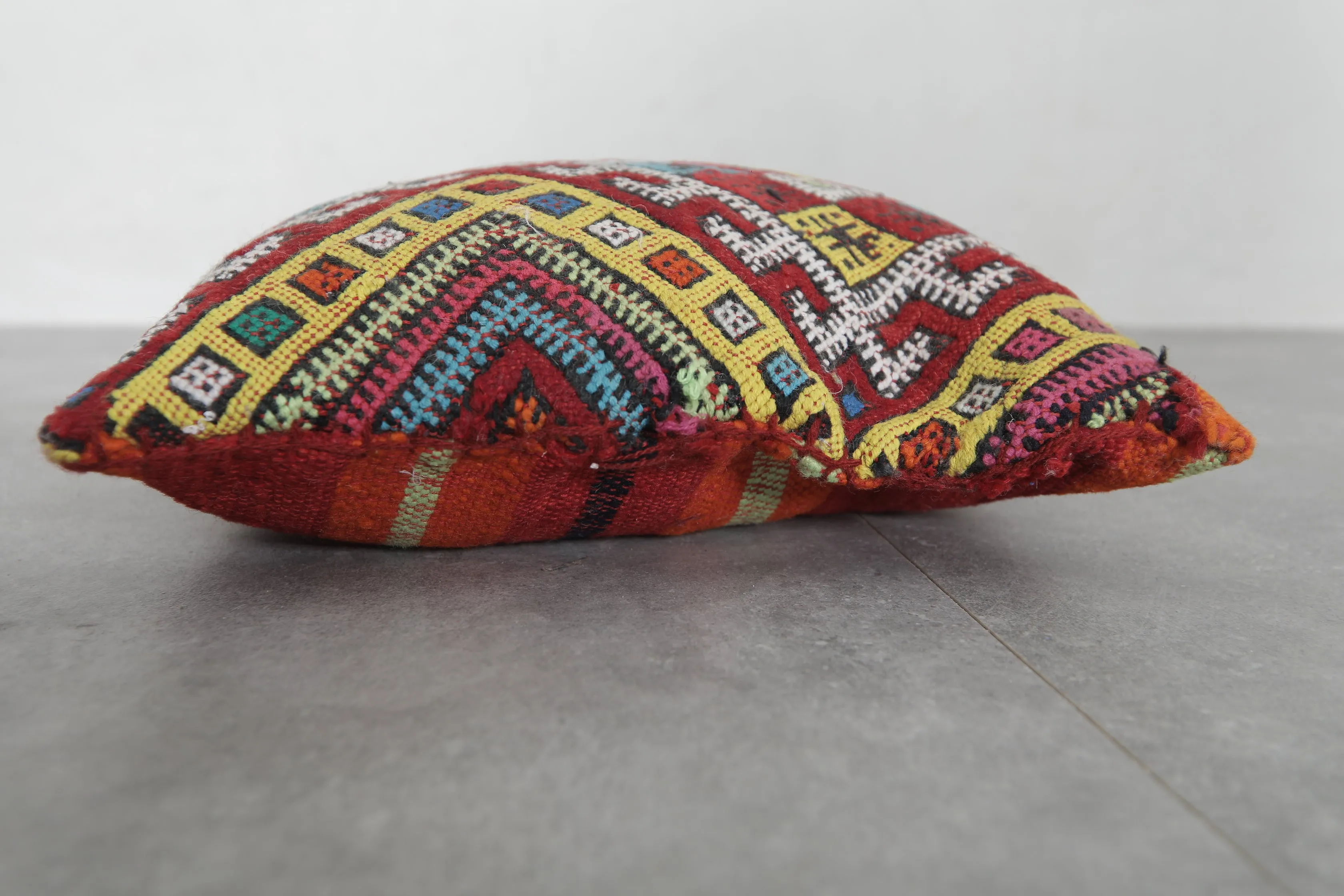 Bright Moroccan Pillow with Multicolor Geometric Patterns - 13.3 x 14.5 Inches
