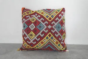 Bright Moroccan Pillow with Multicolor Geometric Patterns - 13.3 x 14.5 Inches