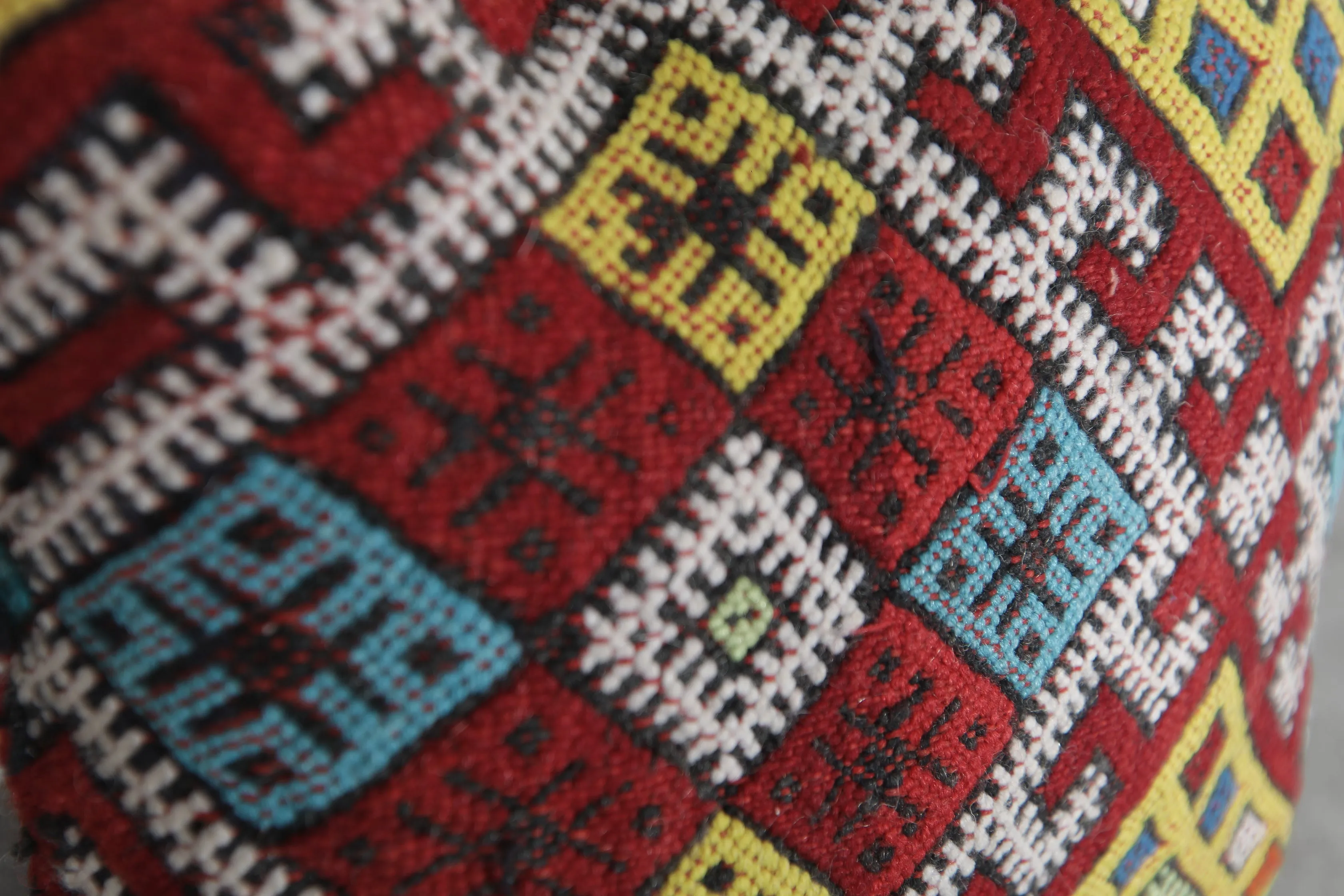 Bright Moroccan Pillow with Multicolor Geometric Patterns - 13.3 x 14.5 Inches