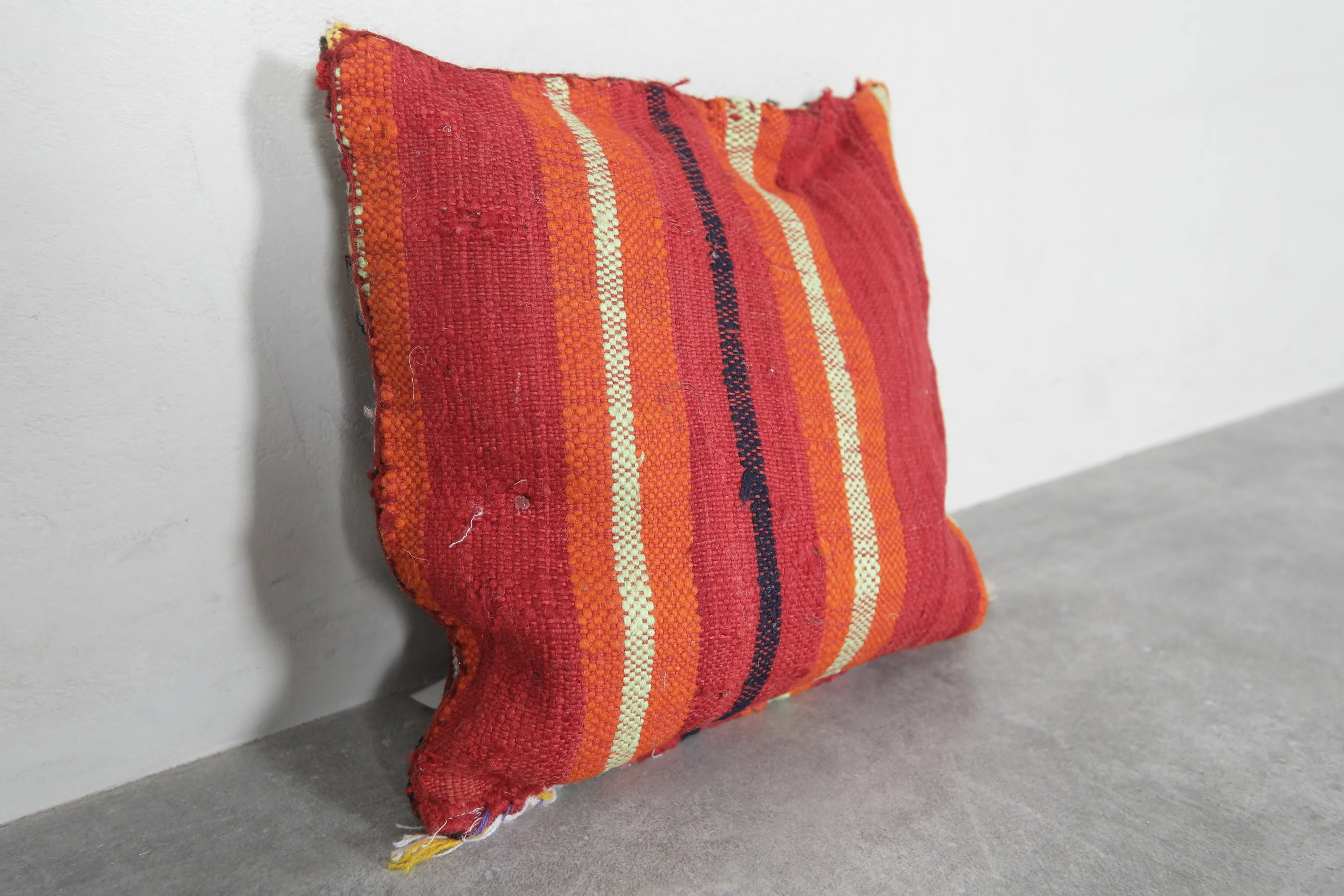 Bright Moroccan Pillow with Multicolor Geometric Patterns - 13.3 x 14.5 Inches