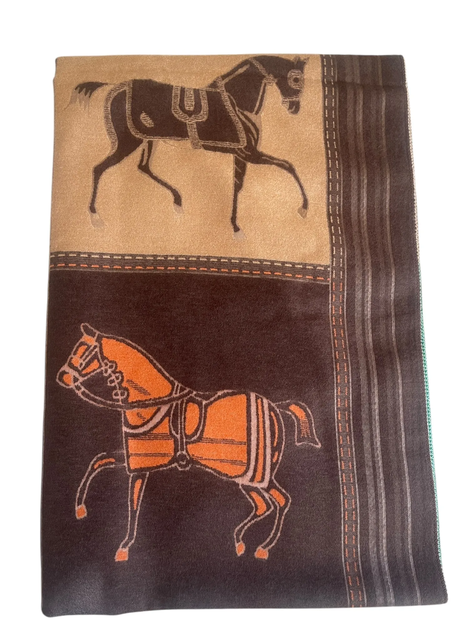 Brown Orange And Green Wool Horse Scarf
