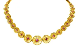 Cartier 1950's Retro Ruby 18 Karat Yellow Gold Flower Disc Collar Necklace