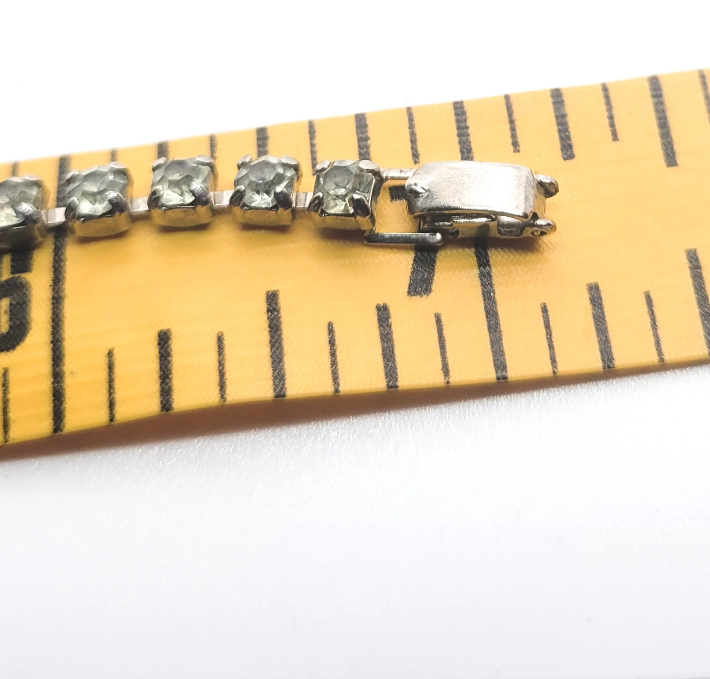 Chevron clear rhinestone prong set vintage tennis bracelet mid century