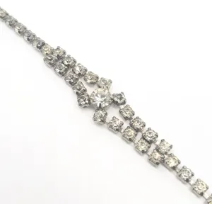 Chevron clear rhinestone prong set vintage tennis bracelet mid century