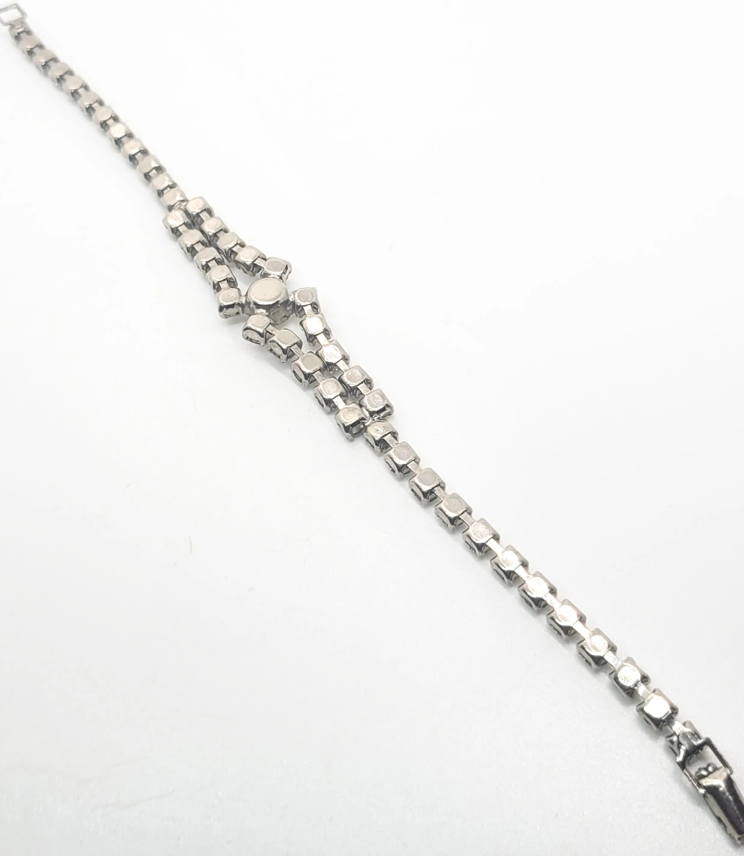 Chevron clear rhinestone prong set vintage tennis bracelet mid century