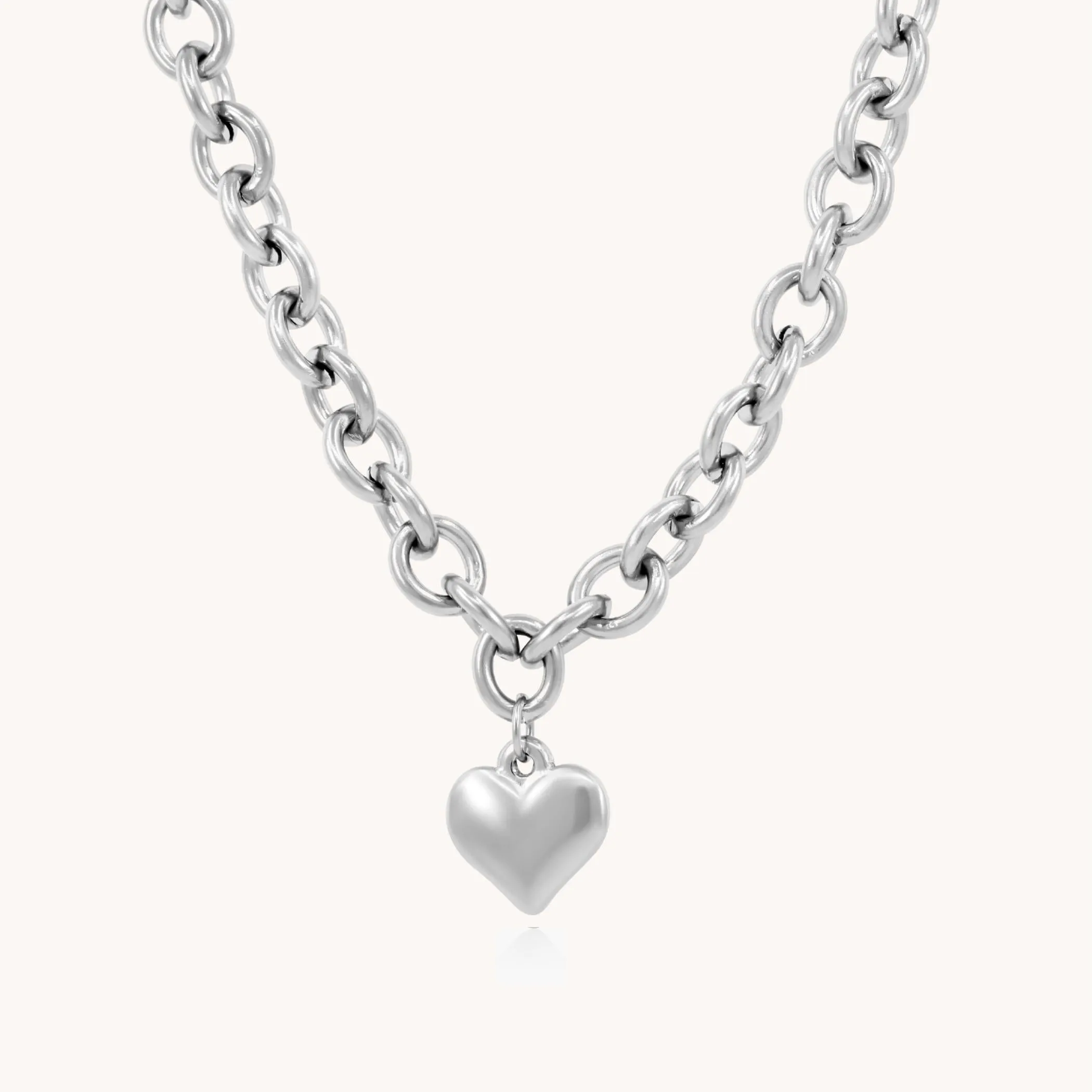 Chloe Heart Chunky Necklace, Silver