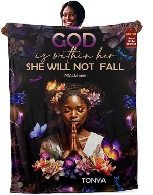 Christianart Blanket, God Is Within Her She Will Not Fall, Christian Blanket, Bible Verse Blanket, Christmas Gift.