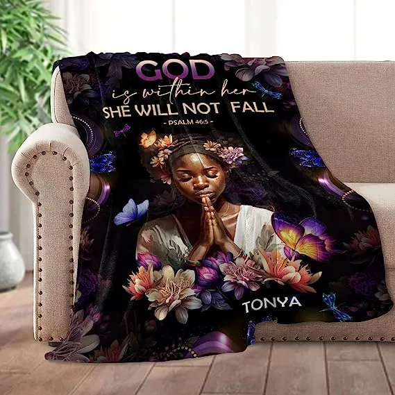 Christianart Blanket, God Is Within Her She Will Not Fall, Christian Blanket, Bible Verse Blanket, Christmas Gift.