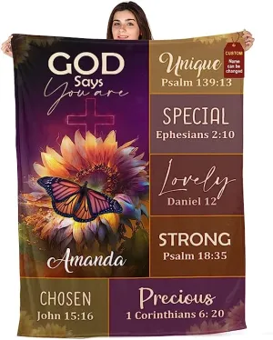 Christianart Blanket, God Says You Are, Christian Blanket, Bible Verse Blanket, Personalized Blanket, Christmas Gift.