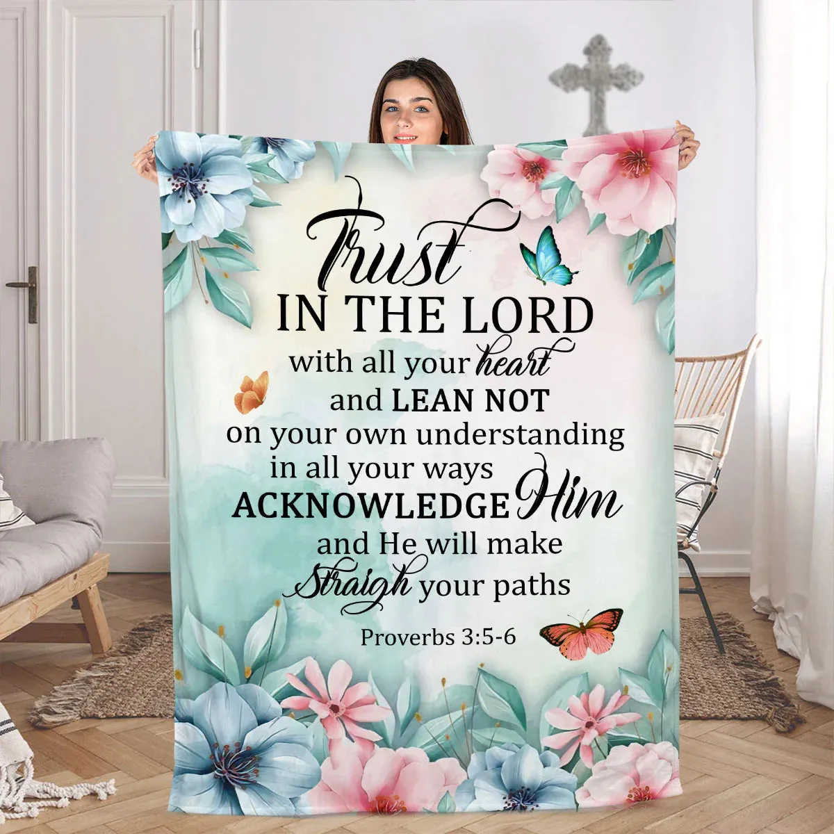 Christianart Blanket, Trust In The Lord With All Your Heart, Christian Blanket, Bible Verse Blanket, Christmas Gift, CABBK05111223.
