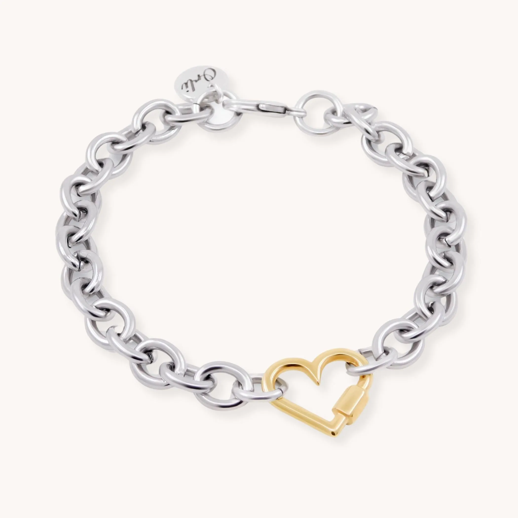 Chunky Heart Lock Bracelet, Silver & Gold
