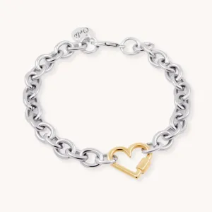 Chunky Heart Lock Bracelet, Silver & Gold