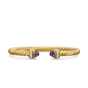 Classic Cablespira Bracelet in 18K Yellow Gold with Amethyst and Diamonds, 5mm