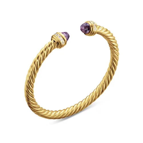 Classic Cablespira Bracelet in 18K Yellow Gold with Amethyst and Diamonds, 5mm