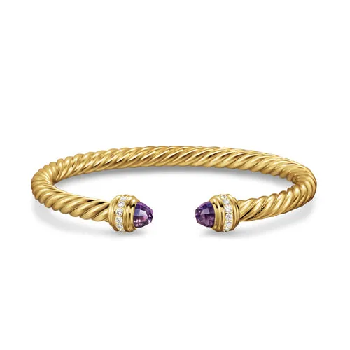 Classic Cablespira Bracelet in 18K Yellow Gold with Amethyst and Diamonds, 5mm