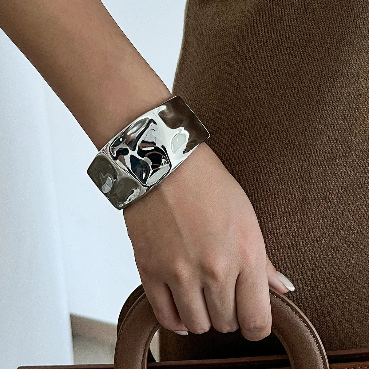 Classic Chunky Glossy Textured Wide Cuff Bangle Bracelet