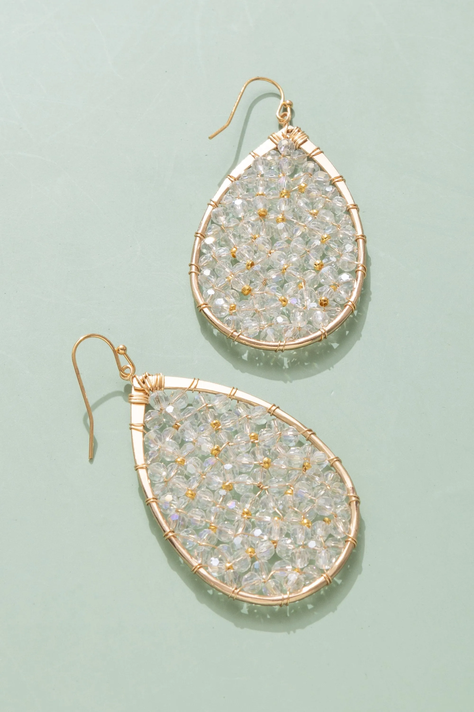 Clear Crystal Beaded Teardrop Earrings