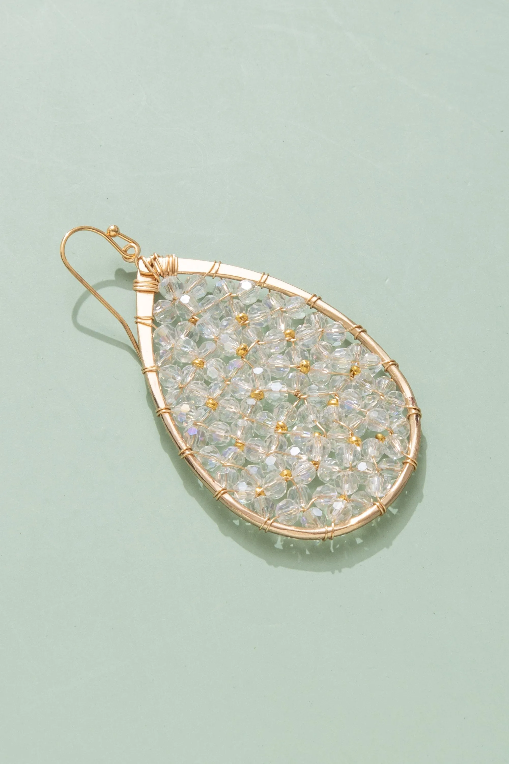 Clear Crystal Beaded Teardrop Earrings