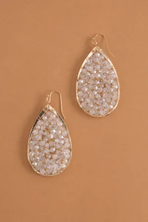 Clear Crystal Beaded Teardrop Earrings
