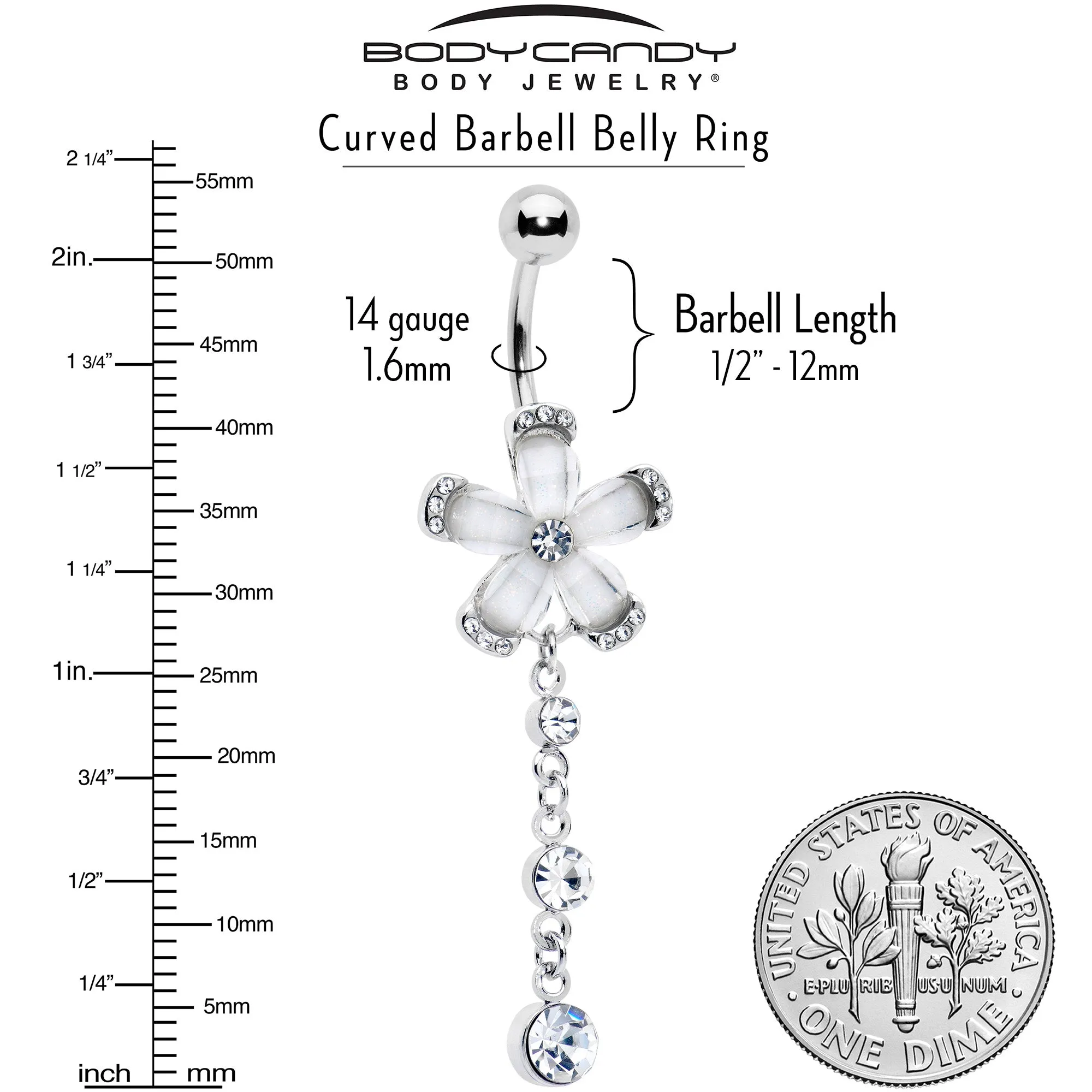 Clear Gem Retro Flower Glamour Dangle Belly Ring