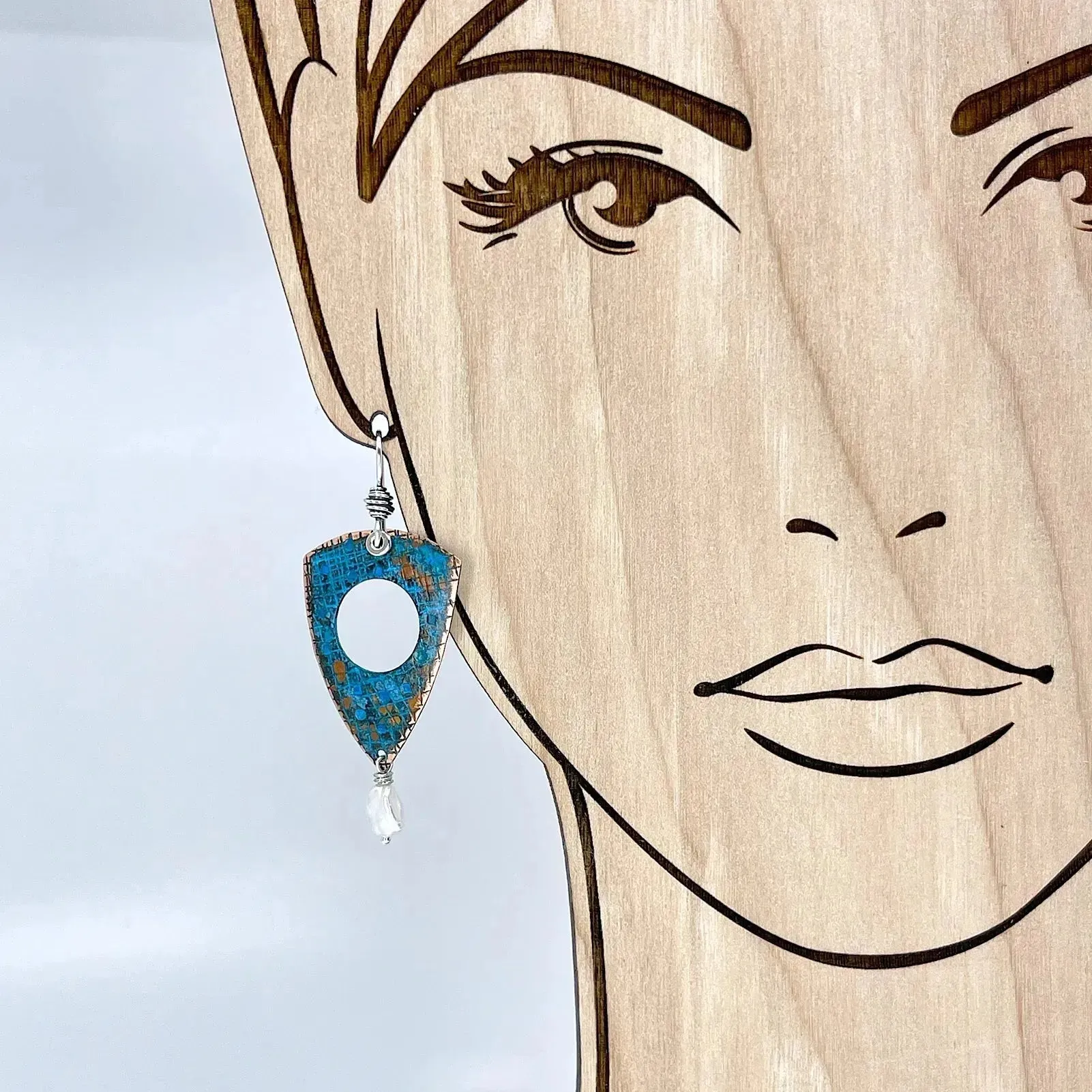 Copper Blue Patina and Sterling Earrings