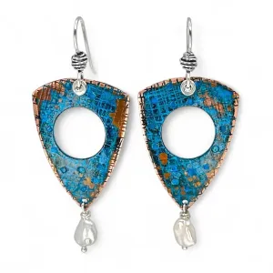 Copper Blue Patina and Sterling Earrings