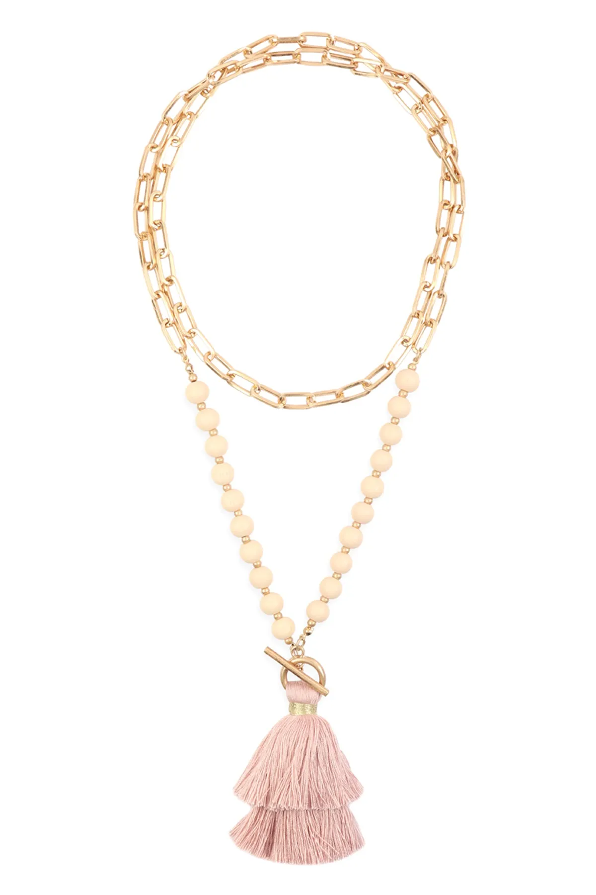 COTTON TASSEL CHAIN BEADED NECKLACE
