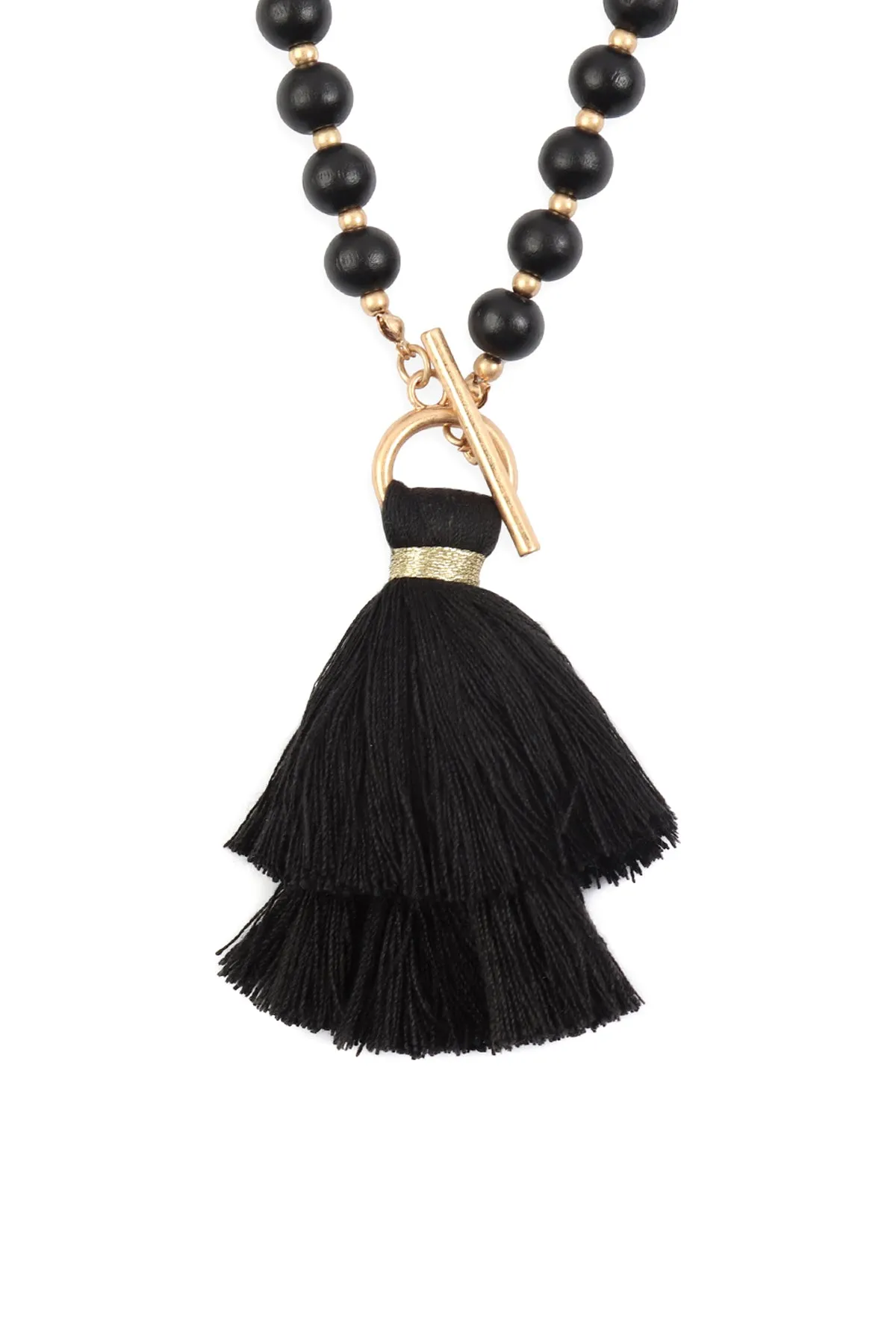 COTTON TASSEL CHAIN BEADED NECKLACE