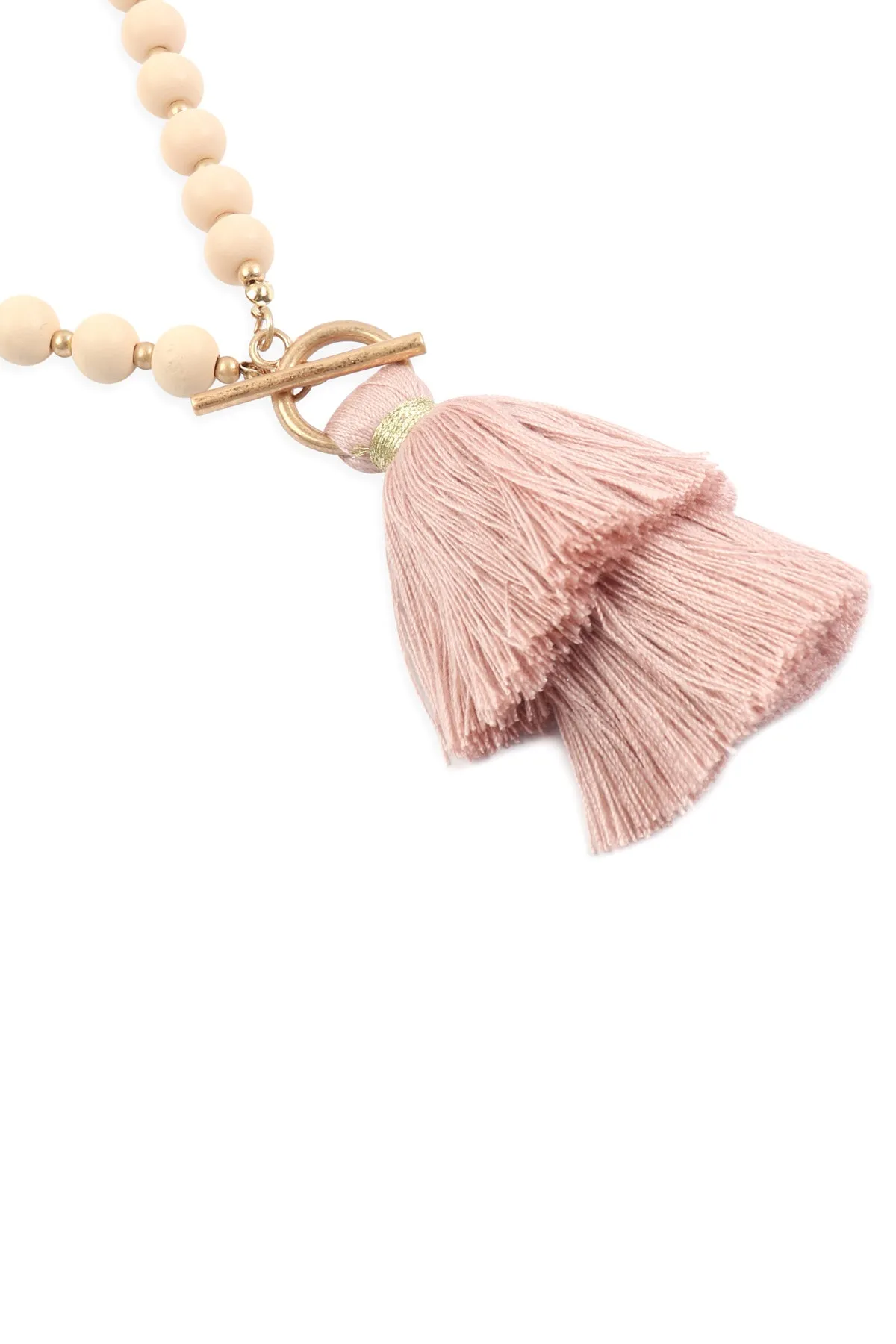 COTTON TASSEL CHAIN BEADED NECKLACE