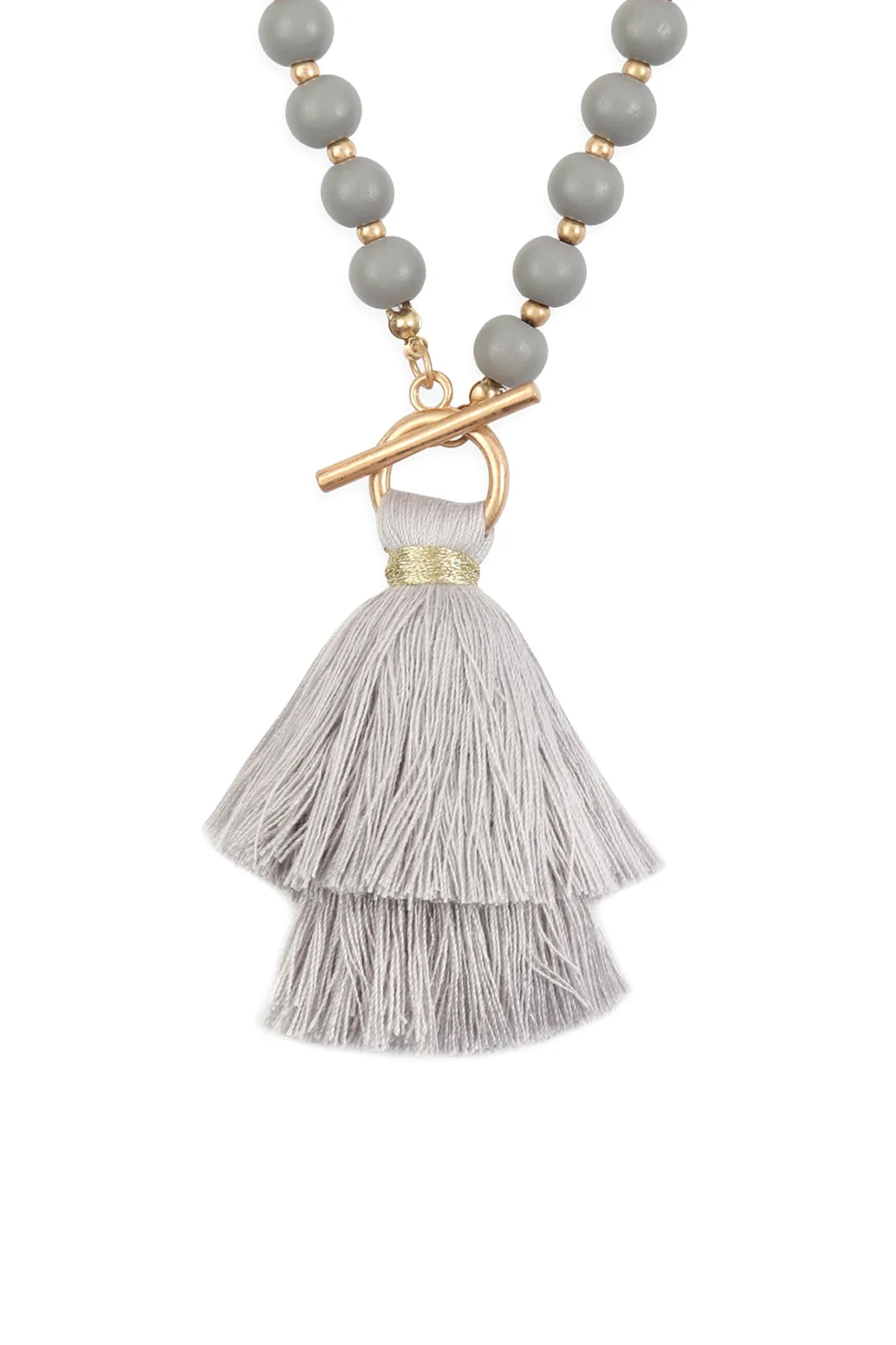 COTTON TASSEL CHAIN BEADED NECKLACE