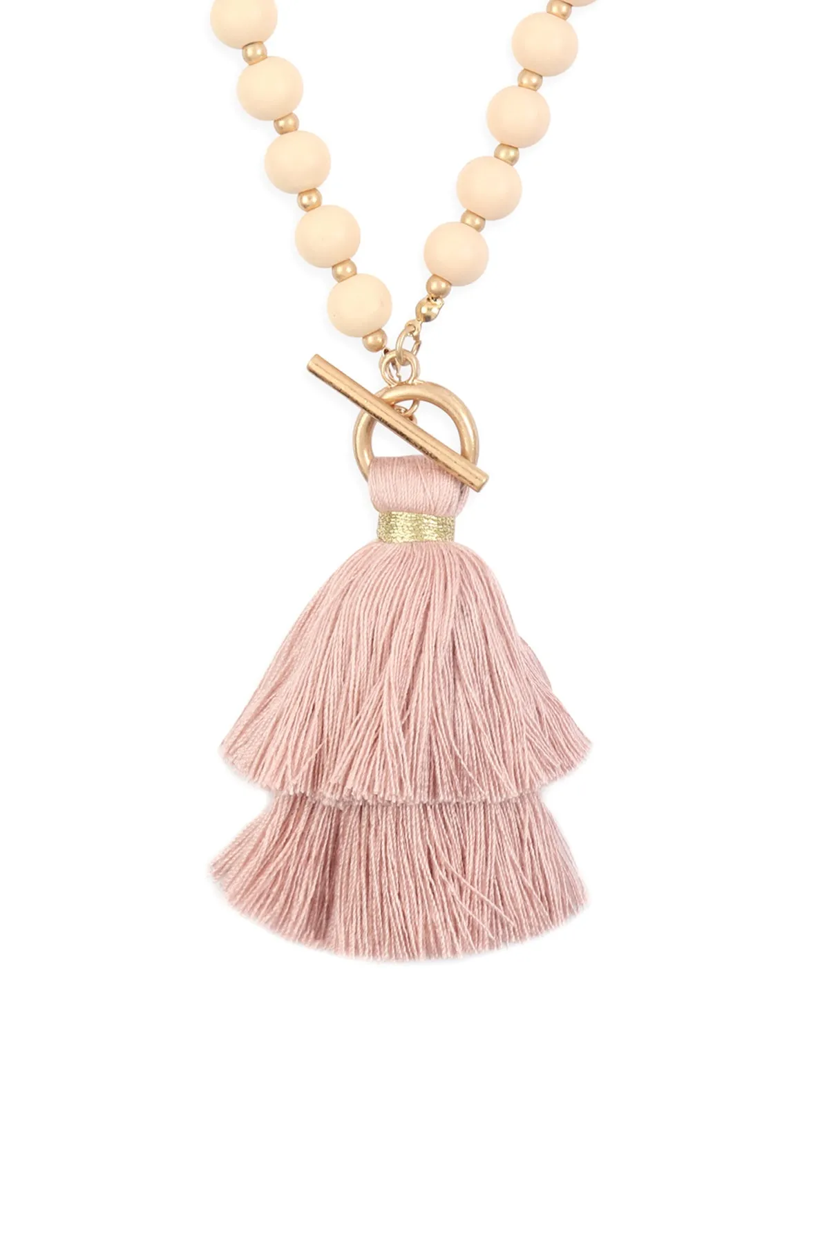 COTTON TASSEL CHAIN BEADED NECKLACE
