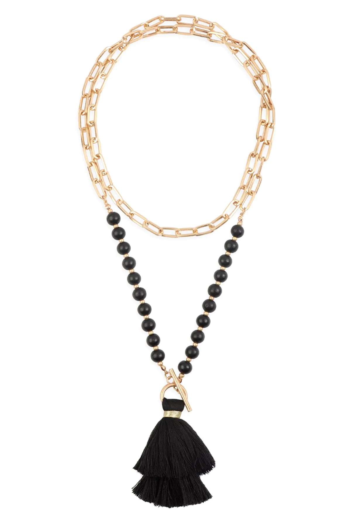 COTTON TASSEL CHAIN BEADED NECKLACE