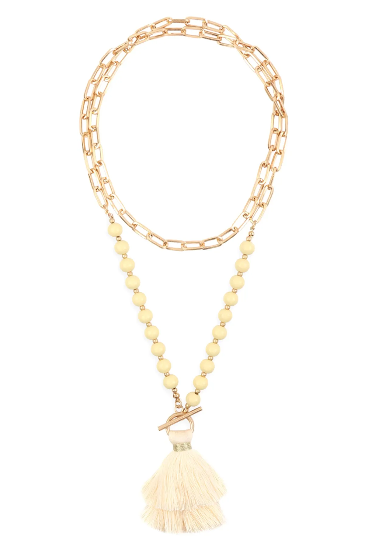 COTTON TASSEL CHAIN BEADED NECKLACE