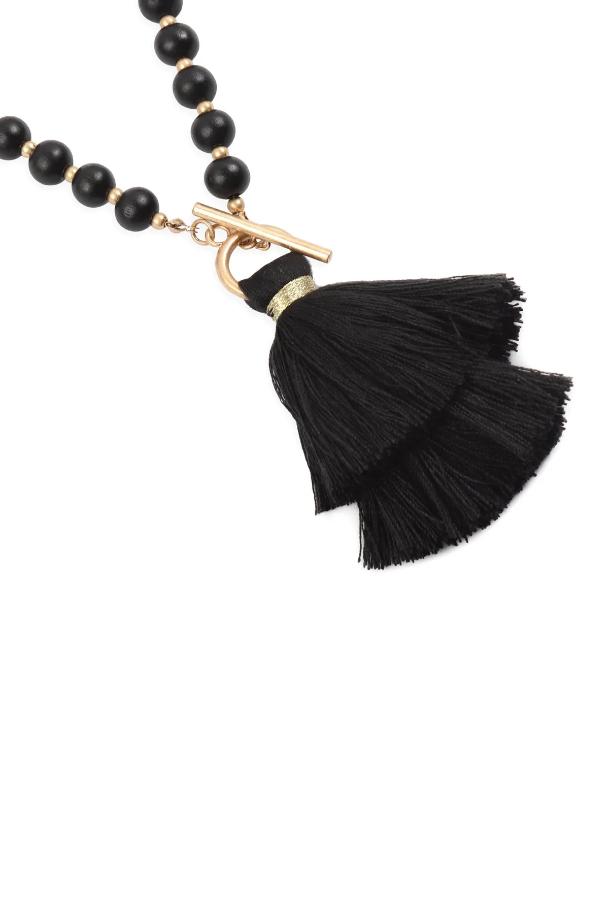 COTTON TASSEL CHAIN BEADED NECKLACE