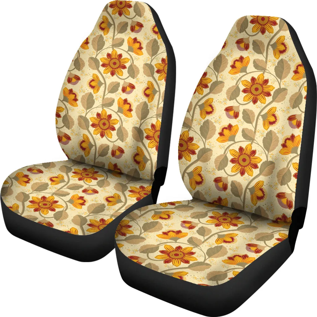 Cream With Vintage Flower Pattern Car Seat Covers Set