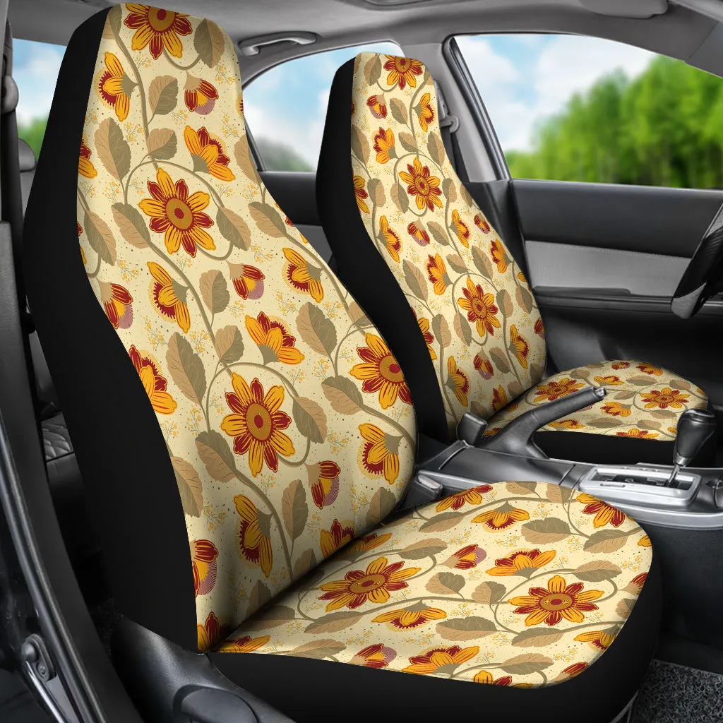Cream With Vintage Flower Pattern Car Seat Covers Set