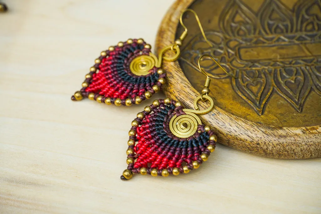 Crimson Eclipse Micro Macrame Boho Earrings