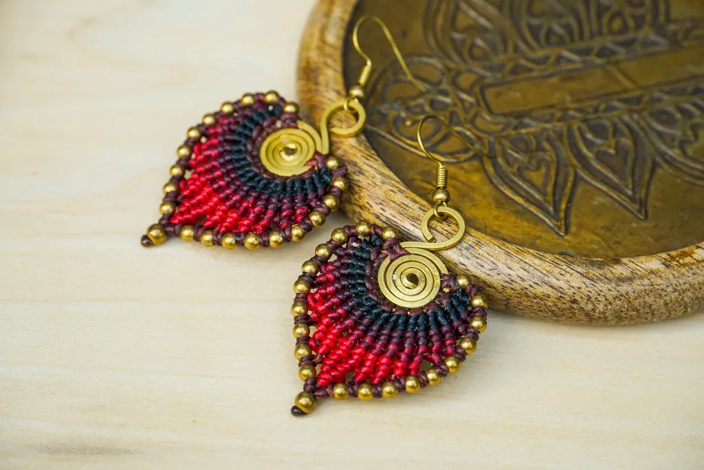 Crimson Eclipse Micro Macrame Boho Earrings