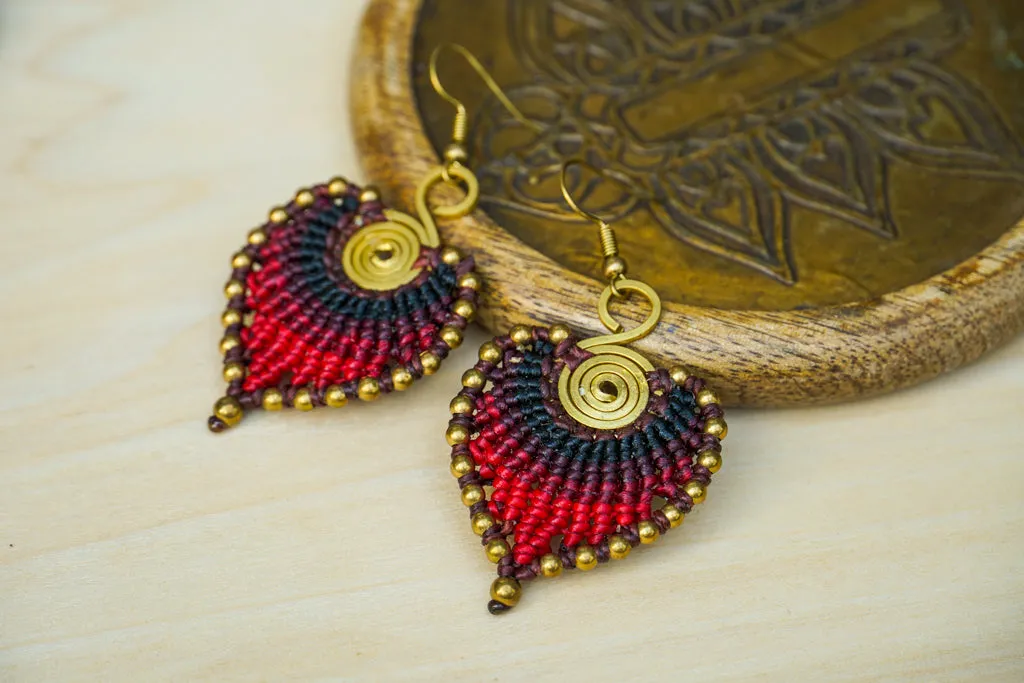 Crimson Eclipse Micro Macrame Boho Earrings