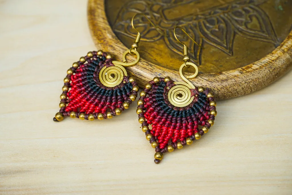 Crimson Eclipse Micro Macrame Boho Earrings