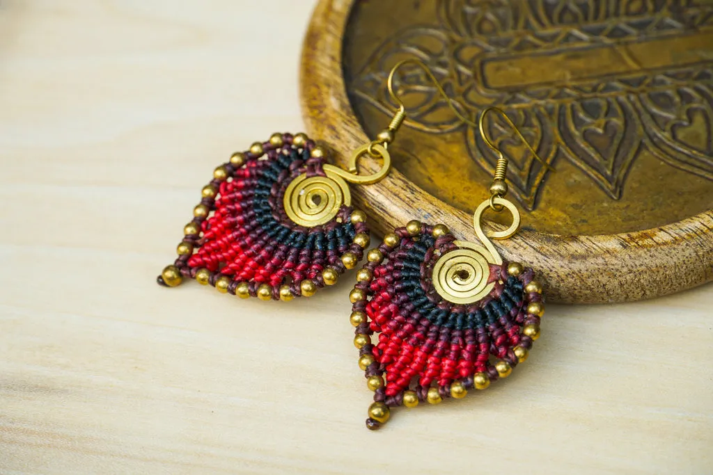 Crimson Eclipse Micro Macrame Boho Earrings