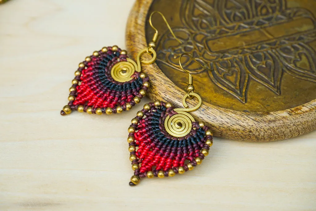 Crimson Eclipse Micro Macrame Boho Earrings